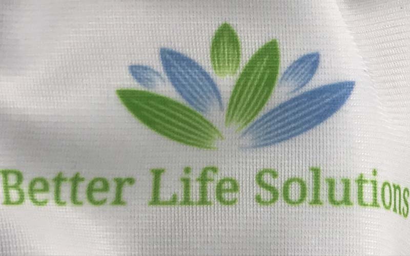 Sublimationsdruck auf Stoff "Better life Solutions" Logo